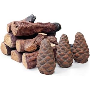 Grandhom Ceppi per caminetto a gas, set di 10 pezzi di ceppi decorativi in ceramica per inserti a gas da interno e da esterno, caminetti ventilati, senza ventilazione, elettrici e a etanolo