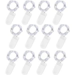 Jsdoin Stringa Luci LED a Batteria, 12 Pezzi Impermeabile 20 LED 2M Mini Lampada a Fili di Rame Bianco Caldo, per Interni ed Esterni, Natalizi, Matrimoni, Feste di Compleanno (Bianco freddo, 12 Pezzi)