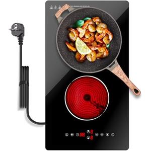 Borrallio Piano Cottura Elettrico 2 Fuochi, 3000W Piastra in Vetroceramica con Controllo Touch, 9 Livelli, Timer, Blocco di Sicurezza, Incasso o Libera Installazione, 220V