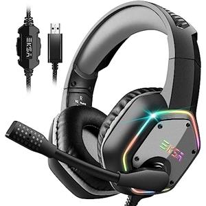EKSA E1000 Cuffie Gaming USB per PC, Cuffie PS4 con Microfono Cancellazione del Rumore, Suono Surround 7.1, LED RGB Cuffie da Gaming per PS5 Laptop