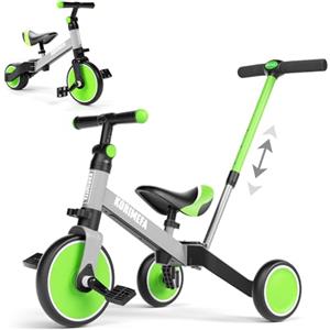 KORIMEFA 4 IN 1 Triciclo Bambini Triciclo con Maniglione di Spinta il Genitore per 1-3 Anni Ragazzi Ragazze Triciclo per Bambini Bicicletta Equilibrio Sedile e Maniglia Regolabili