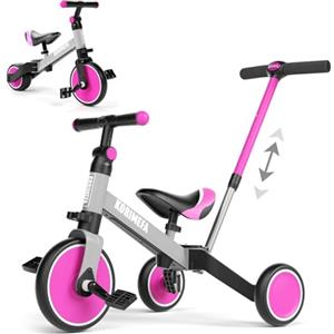 KORIMEFA 4 IN 1 Triciclo Bambini Triciclo con Maniglione di Spinta il Genitore per 1-3 Anni Ragazzi Ragazze Triciclo per Bambini Bicicletta Equilibrio Sedile e Maniglia Regolabili