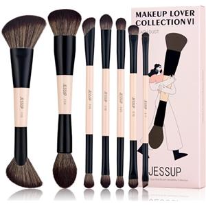 Jessup Pennelli Make Up 14 in 7 Pennelli trucco a doppia faccia fondotinta Correttore Fard Ombretto Contorno Terra abbronzante Cipria Sfumatura Sopracciglia Eyeliner cruelty-free Peach Dust T600
