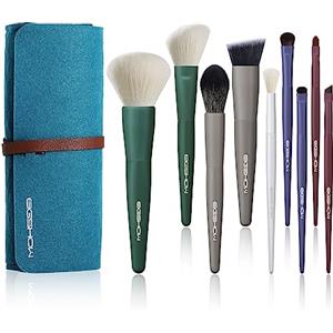 EIGSHOW 9 pezzi set di pennelli per il trucco con 5 colori, pennelli per il trucco professionale con borsa, scelta perfetta per il regalo, viaggio