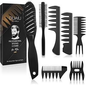 DUAIU Spazzola Capelli Uomo Styling Set,DUAIU Set Spazzole e Pettini per Capelli per Uomini, Pettine Capelli Uomo,con Pettine Denti Larghi,Spazzola Capelli Districante,Rotonda per Styling