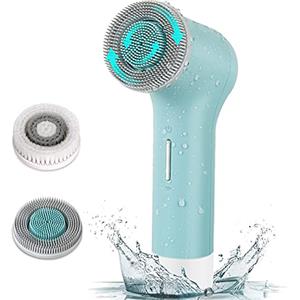 MYCARBON Spazzola Pulizia Viso Elettrica Ricaricabile 2500mAh Impermeabile IPX7 Attrezzi Spazzola Viso Rotante Cura del Viso per Tutte Pelli con Testine di Ricambio (Blu)