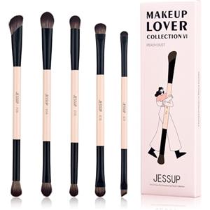 Jessup Pennelli trucco Pennelli make up Pennello ombretto doppia estremità 10 in 5 Pennello contouring sfumatura eyeliner ombretto, set pennelli precisione occhi fibra vegana Peach Dust T509
