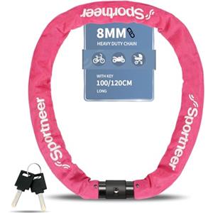Sportneer Lucchetto per bicicletta ad alta sicurezza, lunghezza 100 cm, con 8 mm, in acciaio temprato, antifurto per moto, ruota, porta, recinzione, barbecue, 2 chiavi