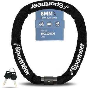 Sportneer Lucchetto Bici Catena Bicicletta con 2 Chiavi, Bicicletta Antifurto in Acciaio Temprato, Alta Qualità Antifurto Moto/Lucchetto Moto per Varie Biciclette/Motocicli 8MM * 120CM