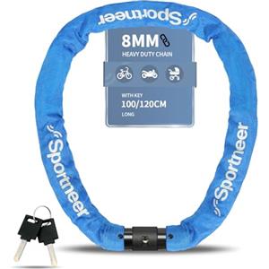 Sportneer Lucchetto a catena per bicicletta, resistente, diametro 8 mm, ad alta sicurezza, antifurto, portatile, con 2 chiavi, per scooter, bici, moto, porta, cancello, recinzione, griglia