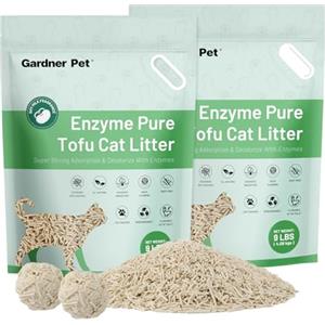 Gardner Pet Lettiera per Gatti di Tofu con Enzimi, Lettiera per Gatti Agglomerante Scaricabile nel WC, Bassa Polvere, Controllo dell'Odore,Naturale a Base Vegetale con Rapido Assorbimento, 9L x 2