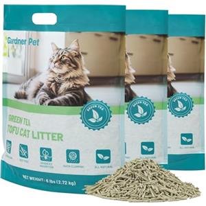 Gardner Pet Naturale Lettiera per Gatti al Tofu con Estratto di Tè Verde, senza polvere, agglomerante rapida, scaricabile nel WC e controllo degli odori per case con più gatti, 6L x 3