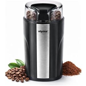alpina Macinacaffè elettrico, 200 W, macinacaffè per 7 g di chicchi di caffè, con lame in acciaio inossidabile e serratura di sicurezza, colore: nero