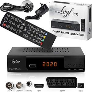Hd-line LEYF2111 - Decoder Digitale Terrestre DVB T2, Ricevitore TV, Full HD 1080p (HDTV, DVB-C / C2, DVB-T/T2, HDMI, SCART, USB 2.0) + cavo HDMI, H265
