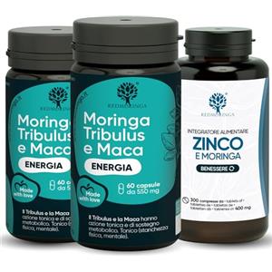 RedMoringa Trattamento BOOST T Uomo - T-Booster Potente con Tribulus Terrestris 90% Saponine + Maca Peruviana + Moringa BIO + Zinco 300 Compresse | Forza, Massa e Vigore | RedMoringa