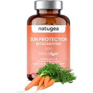 Natugea Betacarotene Abbronzatura - 60 Compresse - Acceleratore Abbronzante con Luteina, Zeaxantina, Licopene, Zinco e Selenio - Carota Novella di Ispica e Peperone Siciliano - Vegano, Made in Italy