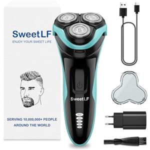 SweetLF (2025 Nuovo) Rasoio Elettrico Uomo,Regolabarba con Testine Rotanti 4D, Rasoio Ricaricabile Wet & Dry con Display LED, Rasatura Impermeabile IPX7 (Azzurro)