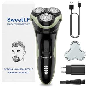 SweetLF Wet & Dry Rasoio Elettrico Barba Uomo Ricaricabile Rasoio Barba Impermeabile a 3 Testine Rotanti per Rasatura (Verde)