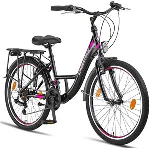 Chillaxx Bike Strada Premium City Bike in 24, 26, 28 pollici, bicicletta per ragazze, ragazzi, uomini e donne, cambio a 21 marce, bicicletta olandese (24 pollici, freno a V nero/rosa