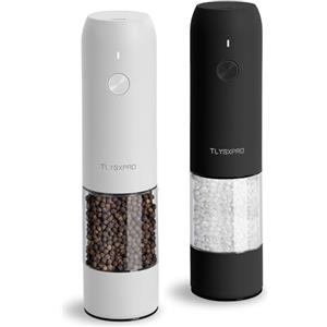 TLYSXPRO Macina Sale e Pepe Elettrico Set da 2, Ricaricabile USB-C, Macinapepe Elettrico con Grana Regolabile, Luce LED, Spazzola di Pulizia, Accessori Cucina, Nero&Bianco