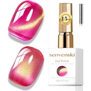 Senvenski Gelatina Vetro Cat Eye Smalto Semipermanente, 15ML Occhi di Gatto Magnetica per Gel Unghie Kit Olografico Glitterato Cristallo Smalti Unghie Salon Home DIY (oro rosa, 0.5fl oz)