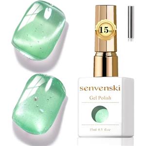 Senvenski Gelatina Vetro Cat Eye Smalto Semipermanente, 15ML Occhi di Gatto Magnetica per Gel Unghie Kit Olografico Glitterato Cristallo Smalti Unghie Salon Home DIY (Verde menta, 0.5fl oz)