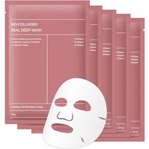 HOUSN 5 Pezzi Bio-Collagen Real Deep Mask,Maschera Viso Collagene Idratante Bio Collagen Face Mask,Skincare Coreano Idratante e Rassodante, Aiuta a Ridurre Pori e Rughe, Cura della Pelle per Uso Quotidiano