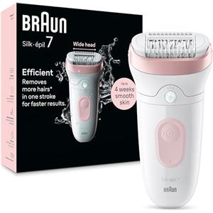 Braun Silk Epil 7 Epilatore Elettrico Donna, Rasoio Elettrico Donna, Con Testina Ampia Per Una Epilazione Semplice, Wet & Dry, Pelle Liscia a Lungo, 7-000, Bianco/Rosa