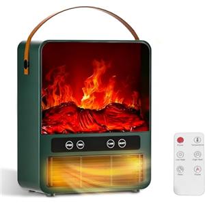 Holilo Termoventilatore in ceramica a risparmio energetico, effetto camino, effetto fiamma 3D, riscaldamento elettrico, 3 livelli, 34 dB, silenzioso, telecomando, termoventilatore piccolo per bagno
