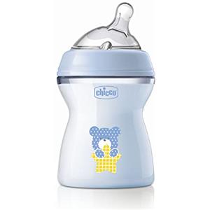Chicco Natural Feeling Biberon Anticolica 2 Mesi + da 250 ml, Biberon con Tettarella in Silicone Morbida e Flessibile, Adatto per Allattamento Misto, Flusso Medio, Colore Azzurro
