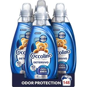 Coccolino Wonder Wash, Detersivo Lavatrice Liquido, Odor Protection, Efficace nei Cicli Brevi da 15 Minuti, Anche a Freddo, con Agenti Anti Odore, Pulizia Profonda, 37 Lavaggi, 4 Pezzi da 1480 ml