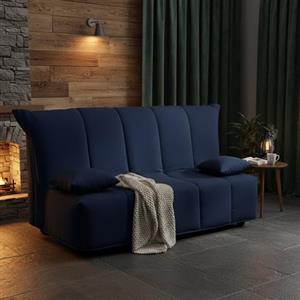 Dmora Talamo Italia - Divano letto 3 posti Allegra, Sofà Soggiorno con apertura a carrello in tessuto imbottito, Cuscini inclusi, 100% Made in Italy, Cm 165x90h85, Blu