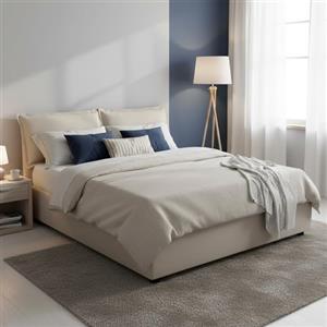 Talamo Italia - Letto matrimoniale Denise, Letto contenitore con rivestimento in tessuto, 100% Made in Italy, Apertura frontale, con materasso Cm 160x190 incluso, Beige