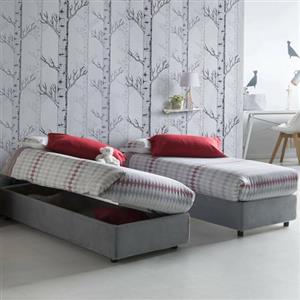 Talamo Italia Letto Singolo Melissa, Letto Contenitore con Rivestimento in Tessuto, 100% Made in Italy, Apertura Laterale, Adatto per Materasso Cm 80x190, Grigio