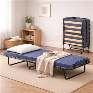 Dmora Talamo Italia Letto Pieghevole salvaspazio Rosalba, Brandina con Rete a doghe, Lettino Singolo, 100% Made in Italy, 80x200h40 cm, Materasso Incluso, Blu, 200 cm (Memory)