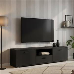 Dmora - Mobile Porta TV Fernande, Credenza da Soggiorno, Armadio Basso per TV, Base Parete attrezzata, 147x40 h38 cm, Nero