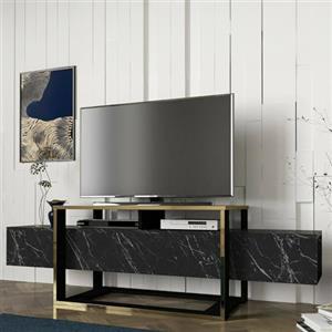 Dmora Mobile Porta Callisto, Credenza da Soggiorno, Armadio Basso per TV, Base Parete attrezzata, 160x46h50 cm, Nero e Oro