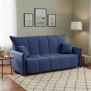 Talamo Italia Letto Alissa, Divano a 2 posti, 100% Made in Italy, Sofà Soggiorno con Apertura a Carrello, in Tessuto imbottito, con Braccioli Standard, Cm 150x90h85, Blu