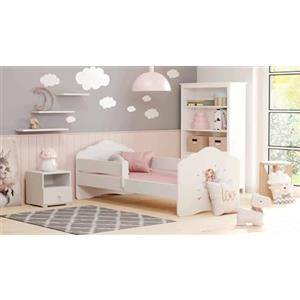 Dmora - Letto per Bambini Legnica, Lettino per cameretta, Set Camera da Letto, Struttura Porta Materasso, 85x164 h63 cm, Bianco con Fatina