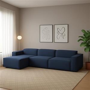 Talamo Italia - Divano fisso con penisola Licia, Divano componibile a 4 posti con penisola sinistra, Sofà moderno in tessuto, 100% Made in Italy, Cm 340x170h70, Blu