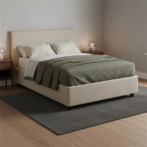 Talamo Italia Letto contenitore Una piazza e mezza Anna, Made in Italy, Letto con rivestimento in tessuto, Apertura frontale, adatto per materasso cm 120x190, Panna