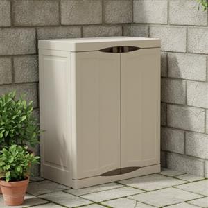 Dmora - Armadio da esterno Courtrai, Armadio balcone multiuso, Mobile da esterno a 2 ante, 100% Made in Italy, Beige e Marrone, 70x47h91 cm, Finitura elegante