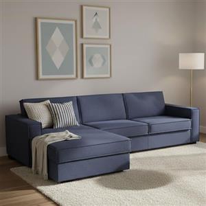 Dmora Talamo Italia - Divano letto con penisola Adima, Sofà apertura girevole, Penisola contenitore Sinistra, Braccioli slim, 100% Made in Italy, Cm 260x95h90, Blu