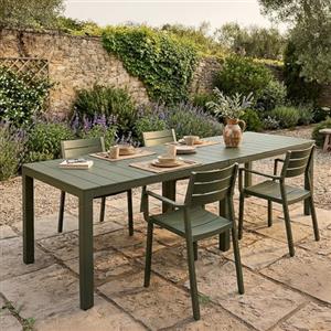 Dmora - Tavolo da Esterno Varda, Base per Picnic, Piano da Pranzo da Giardino Multiposizione, Banco Outdoor Multiuso, Made in Italy, 292x86 h74 cm, Verde