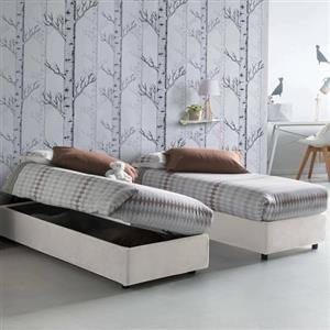 Talamo Italia - Letto singolo Diletta, Letto contenitore con rivestimento in ecopelle, 100% Made in Italy, Apertura laterale, adatto per materasso Cm 80x190, Bianco
