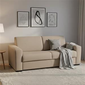 Dmora Divano Letto 2 posti Aleida, Sofà Soggiorno con Apertura Girevole, Tessuto Imbottito, Braccioli Standard, 100% Made in Italy, Cm 180x95h90, Beige