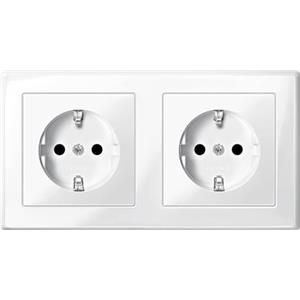 Schneider Electric Merten MEG2328-1419 SCHUKO doppia presa, con protezione integrata contro il contatto accidentale, terminali a innesto, bianco polare lucido, M-SMART