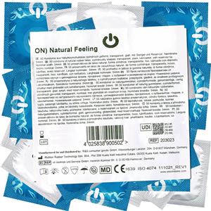 ON) Preservativi Natural Feeling - 54 mm, 50 pezzi, spessore 0,07 mm, vegani e lubrificati