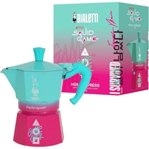 Bialetti Moka Express Squid Game© 3 Tazze, Manico Antiscottatura, Non Adatto all'Induzione, 130ml, Alluminio