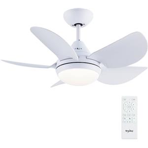 Newday ND-30-1086WT Ventilatore da Soffitto Piccolo con Lampada e Telecomando, 76cm Pala soffitto con 5 Pale Bianco, Funzione Memoria, LED Dimmabile, Motore DC Silenzioso, Timer, 7 Velocità Modalità